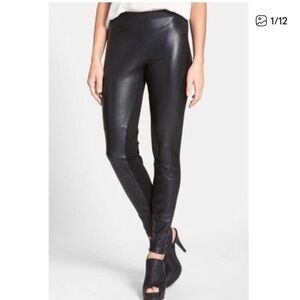 Eileen Fisher Black Leather Panel Leggings